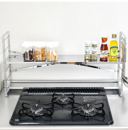 日本製 燕三条 排気口カバー付き コンロ奥多機能ラック 幅80cm 2段 コンロ幅75用 コンロ奥ラック ステンレス棚 調味料ラック スパイスラック キッチンラック キッチン収納(代引不可)