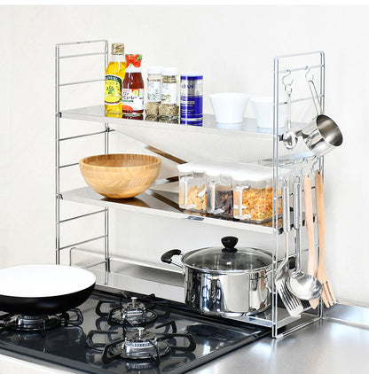 日本製 燕三条 排気口カバー付き コンロ奥多機能ラック 幅65cm 3段 コンロ幅60用 コンロ奥ラック ステンレス棚 調味料ラック スパイスラック キッチンラック キッチン収納(代引不可)