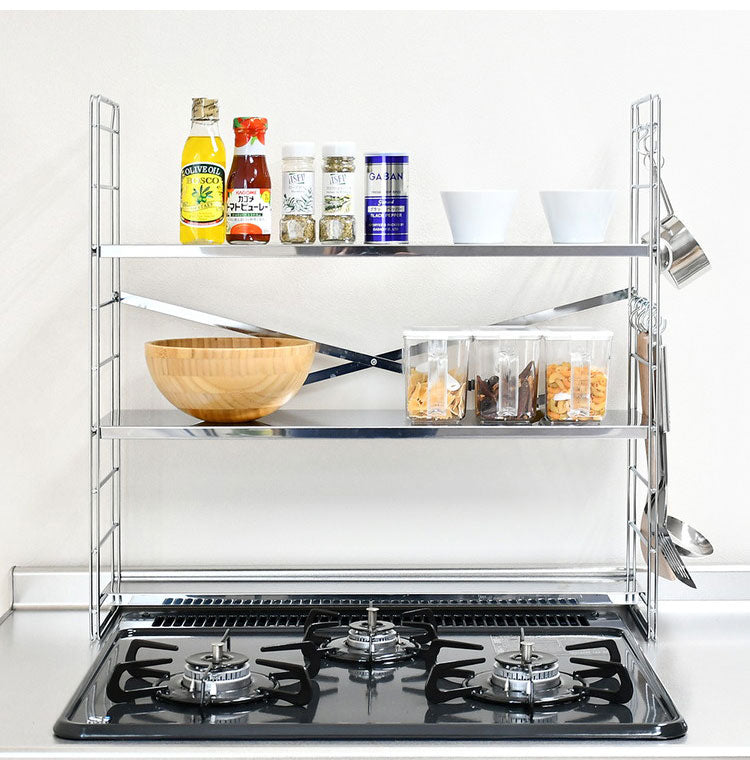 日本製 燕三条 排気口カバー付き コンロ奥多機能ラック 幅65cm 3段 コンロ幅60用 コンロ奥ラック ステンレス棚 調味料ラック スパイスラック キッチンラック キッチン収納(代引不可)