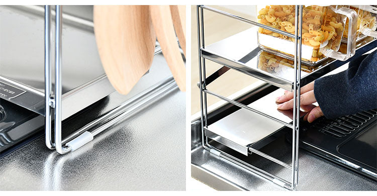 日本製 燕三条 排気口カバー付き コンロ奥多機能ラック 幅65cm 3段 コンロ幅60用 コンロ奥ラック ステンレス棚 調味料ラック スパイスラック キッチンラック キッチン収納(代引不可)