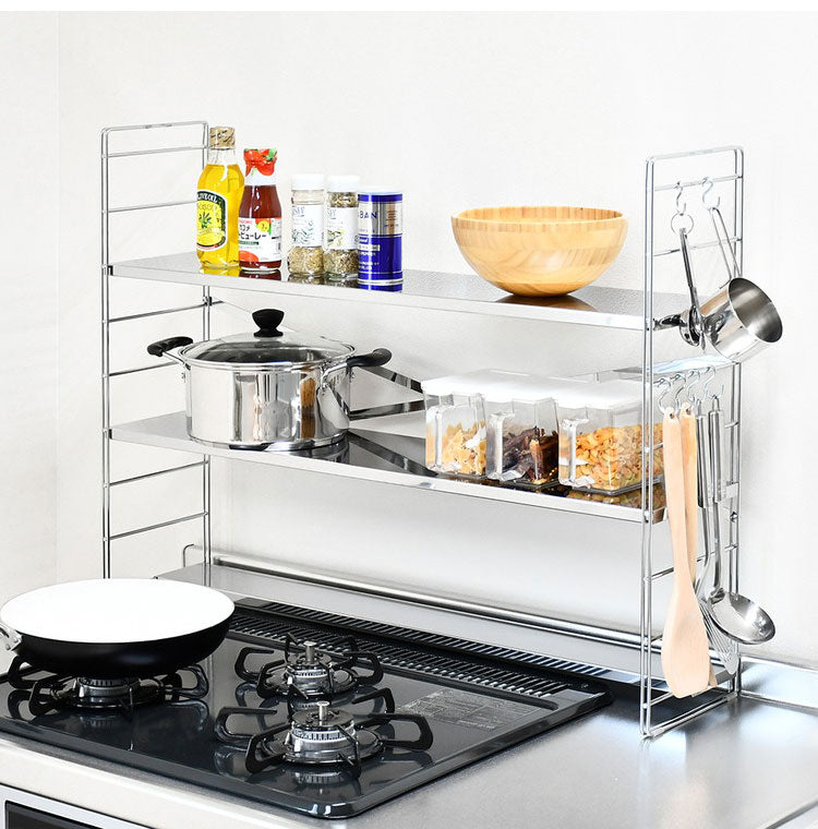 日本製 燕三条 排気口カバー付き コンロ奥多機能ラック 幅80cm 3段 コンロ幅75用 コンロ奥ラック ステンレス棚 調味料ラック スパイスラック キッチンラック キッチン収納(代引不可)