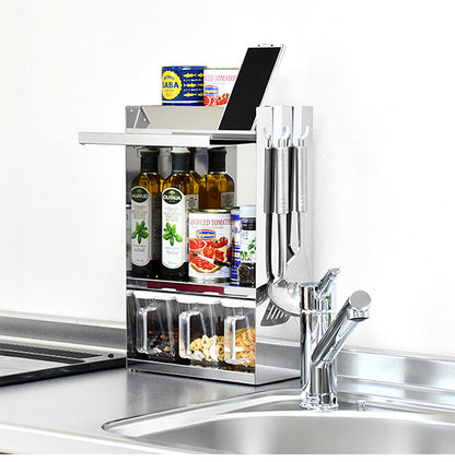 日本製 燕三条 フラップ扉のステンレススパイスラック ポット3 調味料ラック 扉付き 調味料ストッカー スパイスラック 調味料ポット付き 省スペース キッチン収納 おしゃれ(代引不可)