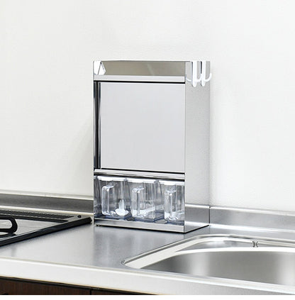 日本製 燕三条 フラップ扉のステンレススパイスラック ポット3 調味料ラック 扉付き 調味料ストッカー スパイスラック 調味料ポット付き 省スペース キッチン収納 おしゃれ(代引不可)