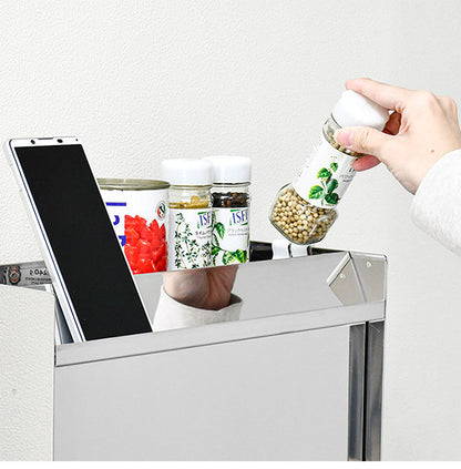 日本製 燕三条 フラップ扉のステンレススパイスラック ポット4 調味料ラック 扉付き 調味料ストッカー スパイスラック 調味料ポット付き 省スペース キッチン収納 おしゃれ(代引不可)