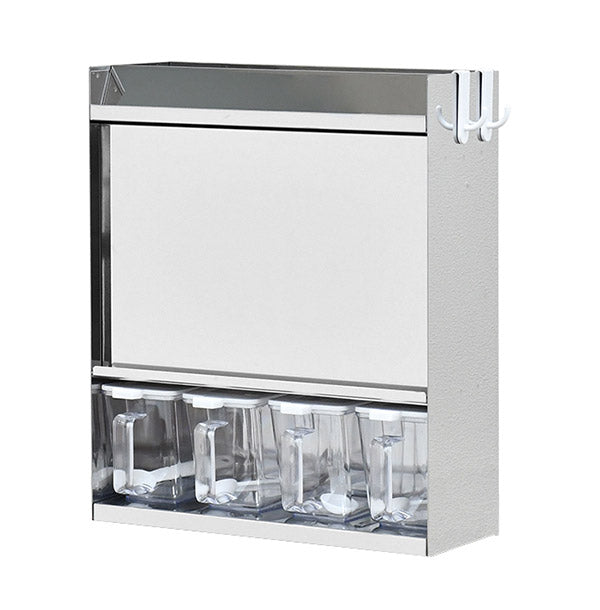 日本製 燕三条 フラップ扉のステンレススパイスラック ポット4 調味料ラック 扉付き 調味料ストッカー スパイスラック 調味料ポット付き 省スペース キッチン収納 おしゃれ(代引不可)