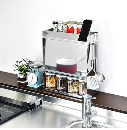 日本製 燕三条 フラップ扉のステンレススパイスラック ポット4 調味料ラック 扉付き 調味料ストッカー スパイスラック 調味料ポット付き 省スペース キッチン収納 おしゃれ(代引不可)