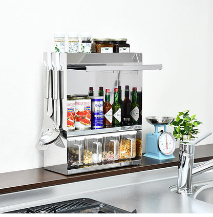 日本製 燕三条 フラップ扉のステンレススパイスラック ポット4 調味料ラック 扉付き 調味料ストッカー スパイスラック 調味料ポット付き 省スペース キッチン収納 おしゃれ(代引不可)