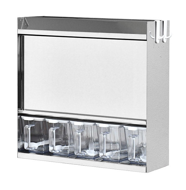 日本製 燕三条 フラップ扉のステンレススパイスラック ポット5 調味料ラック 扉付き 調味料ストッカー スパイスラック 調味料ポット付き 省スペース キッチン収納 おしゃれ(代引不可)