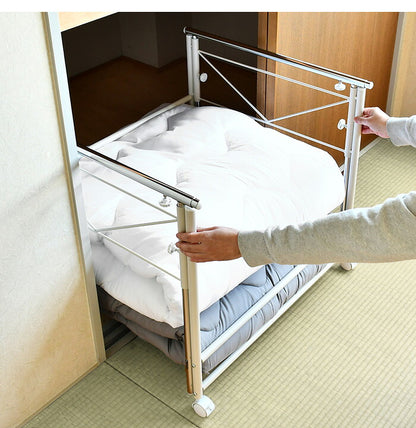 日本製 布団も干せる 押入れ布団収納 幅74.5 頑丈ワゴン 伸長式 物干し竿 物干しスタンド 布団干し 布団収納 押入れ収納 押し入れ収納 キャスター付き 布団収納ラック(代引不可)