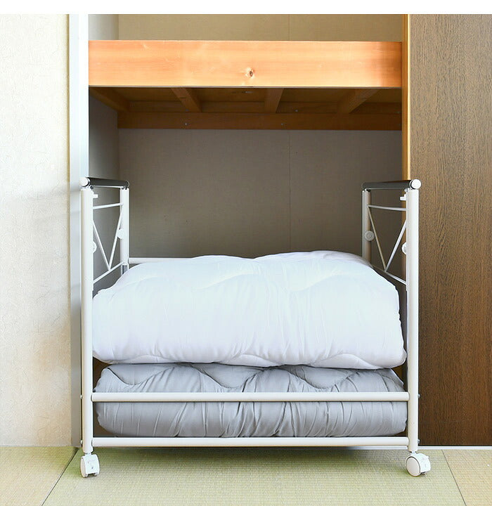 日本製 布団も干せる 押入れ布団収納 幅74.5 頑丈ワゴン 伸長式 物干し竿 物干しスタンド 布団干し 布団収納 押入れ収納 押し入れ収納 キャスター付き 布団収納ラック(代引不可)