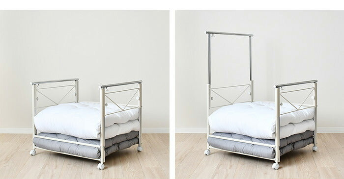 日本製 布団も干せる 押入れ布団収納 幅74.5 頑丈ワゴン 伸長式 物干し竿 物干しスタンド 布団干し 布団収納 押入れ収納 押し入れ収納 キャスター付き 布団収納ラック(代引不可)