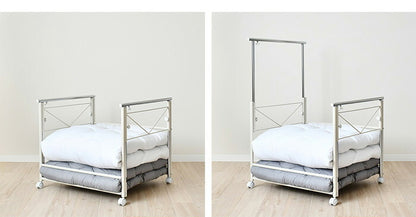 日本製 布団も干せる 押入れ布団収納 幅74.5 頑丈ワゴン 伸長式 物干し竿 物干しスタンド 布団干し 布団収納 押入れ収納 押し入れ収納 キャスター付き 布団収納ラック(代引不可)