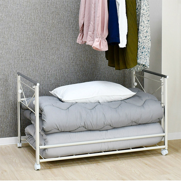 日本製 布団も干せる 押入れ布団収納 敷布団対応 ワイド 幅111 頑丈ワゴン 伸長式 物干し竿 物干しスタンド 布団干し 布団収納 押入れ収納 押し入れ収納 キャスター付き 布団収納ラック(代引不可)