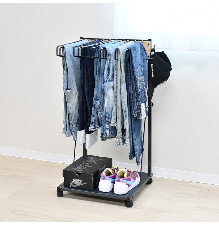 rootis 日本製 ワイドパンツ対応 ジーンズハンガー 10本掛け 高さ調節 棚付き スイング式 滑らないハンガー THE JEANS HANGER ヴィンテージ 古着 スラックスハンガー(代引不可)