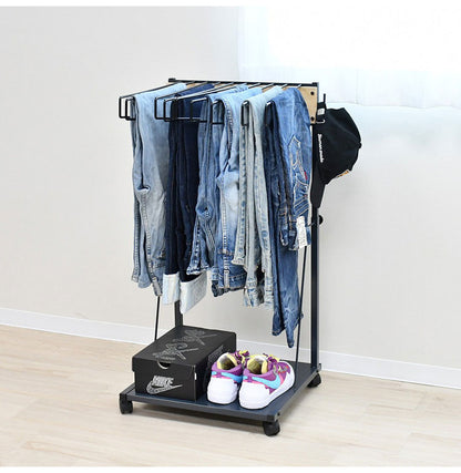 rootis 日本製 ワイドパンツ対応 ジーンズハンガー 10本掛け 高さ調節 棚付き スイング式 滑らないハンガー THE JEANS HANGER ヴィンテージ 古着 スラックスハンガー(代引不可)