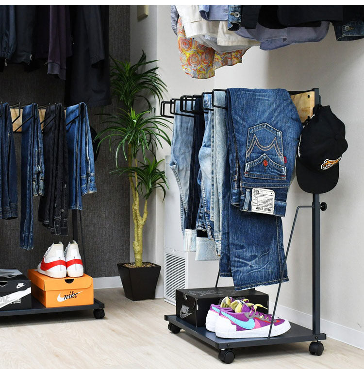 rootis 日本製 ワイドパンツ対応 ジーンズハンガー 10本掛け 高さ調節 棚付き スイング式 滑らないハンガー THE JEANS HANGER ヴィンテージ 古着 スラックスハンガー(代引不可)