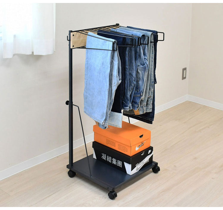 rootis 日本製 ワイドパンツ対応 ジーンズハンガー 10本掛け 高さ調節 棚付き スイング式 滑らないハンガー THE JEANS HANGER ヴィンテージ 古着 スラックスハンガー(代引不可)