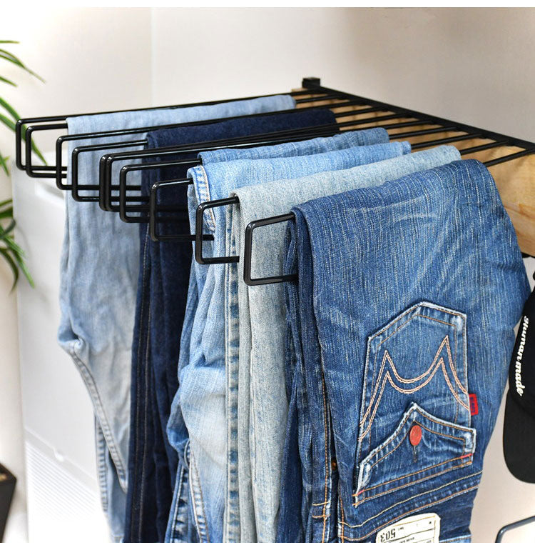 rootis 日本製 ワイドパンツ対応 ジーンズハンガー 10本掛け 高さ調節 棚付き スイング式 滑らないハンガー THE JEANS HANGER ヴィンテージ 古着 スラックスハンガー(代引不可)