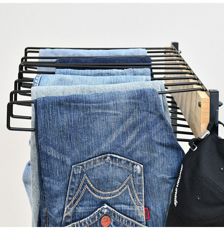 rootis 日本製 ワイドパンツ対応 ジーンズハンガー 10本掛け 高さ調節 棚付き スイング式 滑らないハンガー THE JEANS HANGER ヴィンテージ 古着 スラックスハンガー(代引不可)