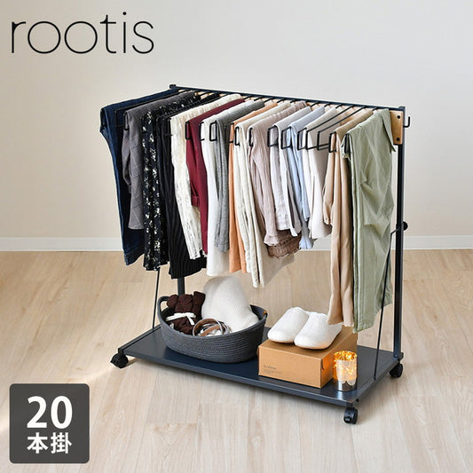 rootis 日本製 ワイドパンツ対応 ジーンズハンガー 20本掛け 高さ調節 棚付き スイング式 滑らないハンガー THE JEANS HANGER ヴィンテージ 古着 スラックスハンガー(代引不可)