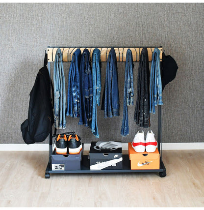 rootis 日本製 ワイドパンツ対応 ジーンズハンガー 20本掛け 高さ調節 棚付き スイング式 滑らないハンガー THE JEANS HANGER ヴィンテージ 古着 スラックスハンガー(代引不可)