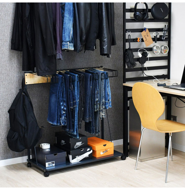 rootis 日本製 ワイドパンツ対応 ジーンズハンガー 20本掛け 高さ調節 棚付き スイング式 滑らないハンガー THE JEANS HANGER ヴィンテージ 古着 スラックスハンガー(代引不可)