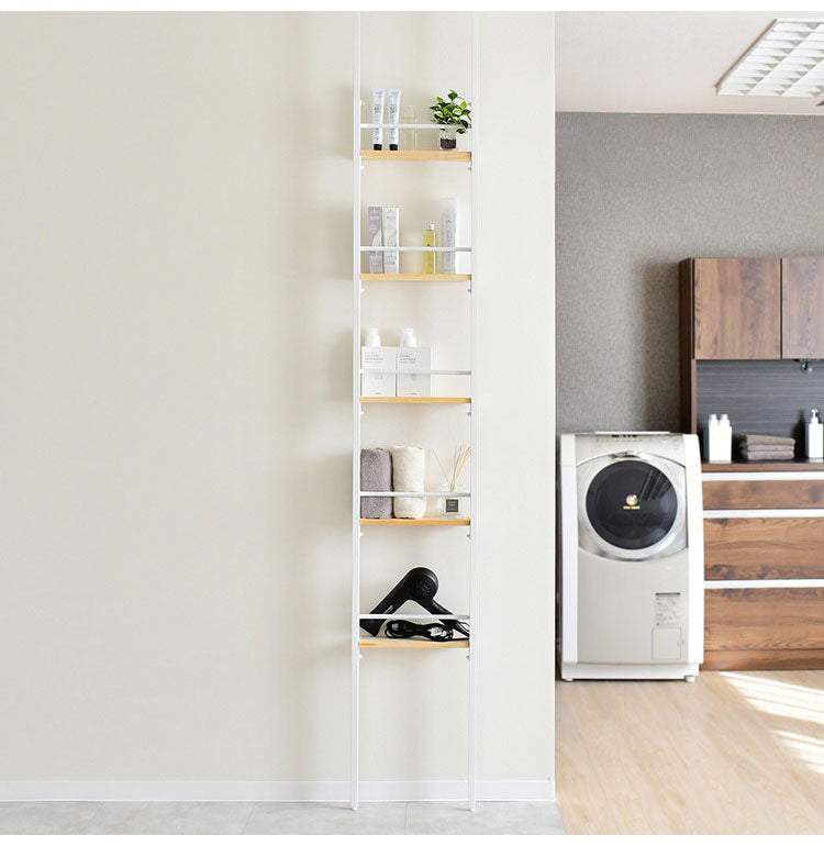 日本製 省スペース スリムウォールラック 幅40 奥行12.5 壁面収納 工具不要 天然木 突っ張り棚 突っ張りラック つっぱり 棚 シェルフ 隙間収納 すき間収納 ディスプレイ(代引不可)