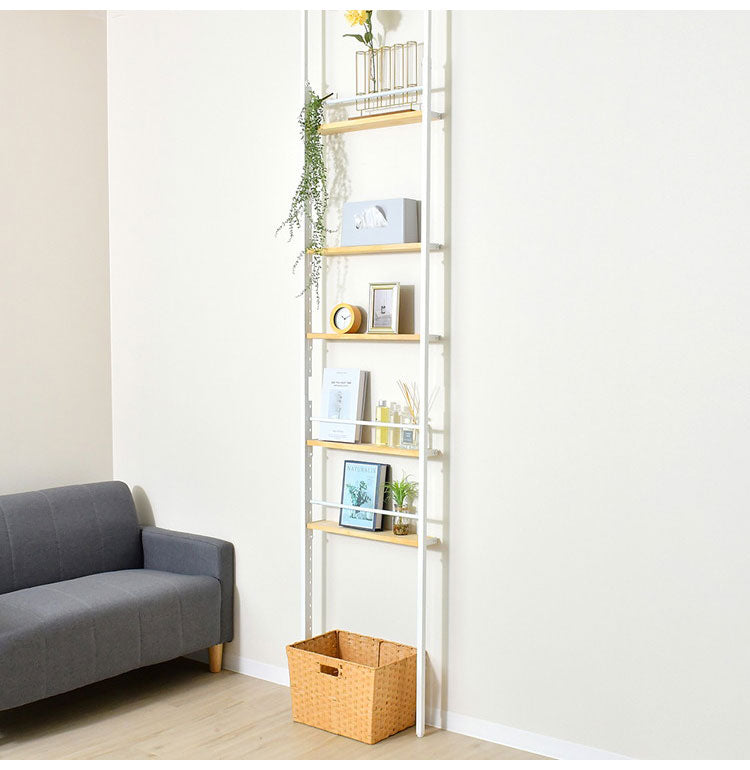 日本製 省スペース スリムウォールラック 幅55 奥行12.5 壁面収納 工具不要 天然木 突っ張り棚 突っ張りラック つっぱり 棚 シェルフ 隙間収納 すき間収納 ディスプレイ(代引不可)