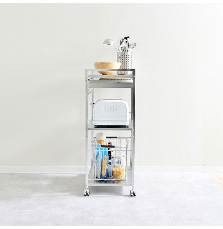 日本製 燕三条 ハンドル付き ステンレス作業台ワゴン 幅50cm 引出し付き キッチンワゴン 調理台 キャスター付き 引き出し付き 棚 ラック スリム キッチン収納 おしゃれ(代引不可)