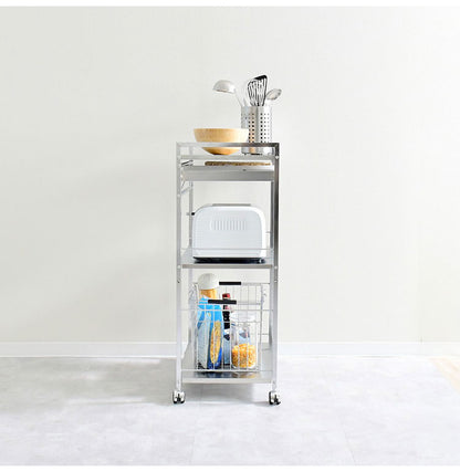 日本製 燕三条 ハンドル付き ステンレス作業台ワゴン 幅50cm 引出し付き キッチンワゴン 調理台 キャスター付き 引き出し付き 棚 ラック スリム キッチン収納 おしゃれ(代引不可)