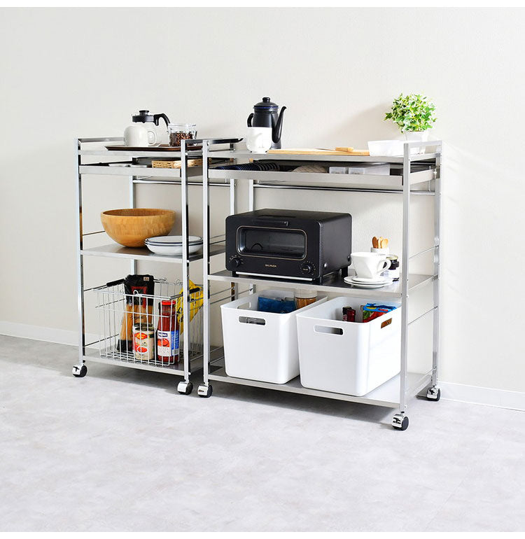 日本製 燕三条 ハンドル付き ステンレス作業台ワゴン 幅50cm 引出し付き キッチンワゴン 調理台 キャスター付き 引き出し付き 棚 ラック スリム キッチン収納 おしゃれ(代引不可)