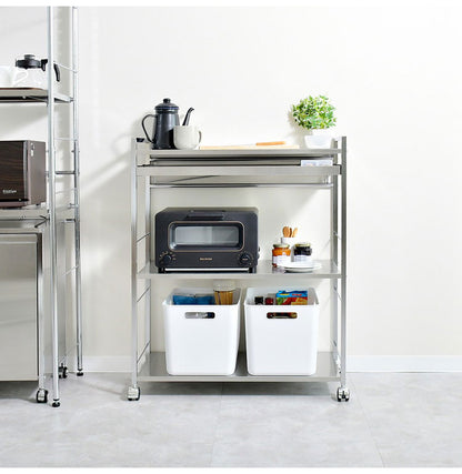 日本製 燕三条 ハンドル付き ステンレス作業台ワゴン 幅73.5cm 引出し付き キッチンワゴン 調理台 キャスター付き 引き出し付き 棚 ラック スリム キッチン収納 おしゃれ(代引不可)