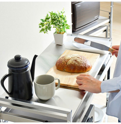 日本製 燕三条 ハンドル付き ステンレス作業台ワゴン 幅73.5cm 引出し付き キッチンワゴン 調理台 キャスター付き 引き出し付き 棚 ラック スリム キッチン収納 おしゃれ(代引不可)