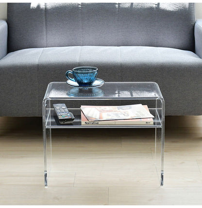 日本製 2way アクリルテーブル コの字型 完成品 10mm厚アクリル使用 透明 クリア サイドテーブル ソファテーブル センターテーブル 棚付き コンソール 燕三条 おしゃれ(代引不可)