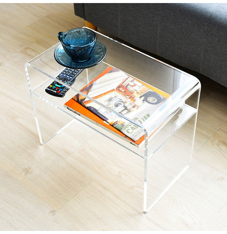 日本製 2way アクリルテーブル コの字型 完成品 10mm厚アクリル使用 透明 クリア サイドテーブル ソファテーブル センターテーブル 棚付き コンソール 燕三条 おしゃれ(代引不可)