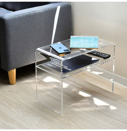日本製 2way アクリルテーブル コの字型 完成品 10mm厚アクリル使用 透明 クリア サイドテーブル ソファテーブル センターテーブル 棚付き コンソール 燕三条 おしゃれ(代引不可)