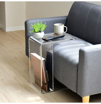 日本製 2way アクリルテーブル コの字型 完成品 10mm厚アクリル使用 透明 クリア サイドテーブル ソファテーブル センターテーブル 棚付き コンソール 燕三条 おしゃれ(代引不可)