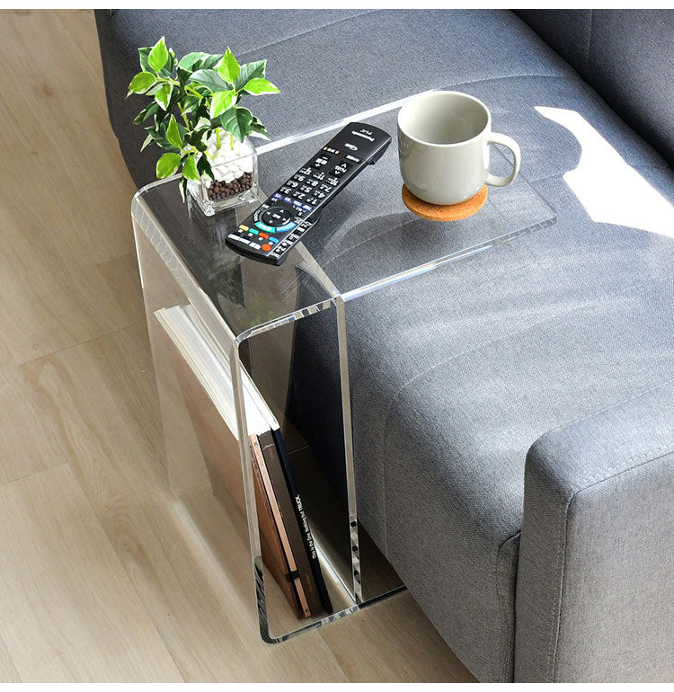 日本製 2way アクリルテーブル コの字型 完成品 10mm厚アクリル使用 透明 クリア サイドテーブル ソファテーブル センターテーブル 棚付き コンソール 燕三条 おしゃれ(代引不可)
