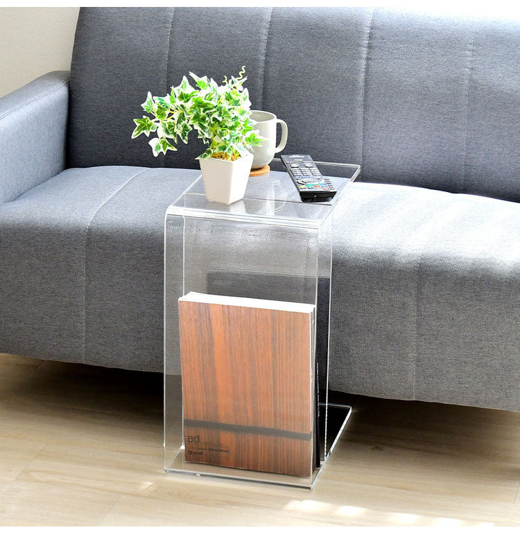 日本製 2way アクリルテーブル コの字型 完成品 10mm厚アクリル使用 透明 クリア サイドテーブル ソファテーブル センターテーブル 棚付き コンソール 燕三条 おしゃれ(代引不可)