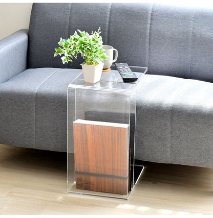 日本製 2way アクリルテーブル コの字型 完成品 10mm厚アクリル使用 透明 クリア サイドテーブル ソファテーブル センターテーブル 棚付き コンソール 燕三条 おしゃれ(代引不可)