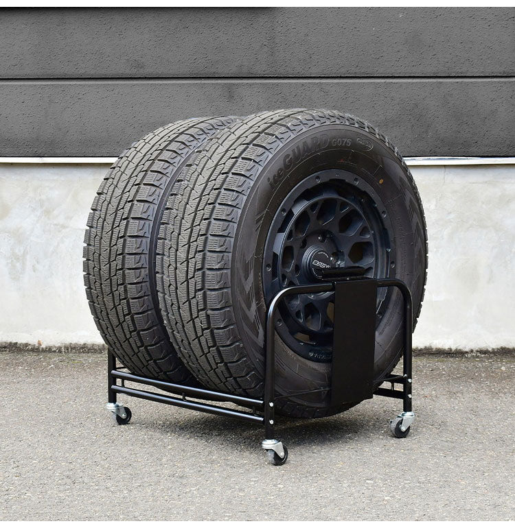 日本製 SUV用 タイヤラック 2個組(4本収納) タイヤ幅24cmまで カバー付き スロープ付き キャスター タイヤスタンド タイヤ収納 足立製作所 組立簡単 カー用品 保管 スタッドレス(代引不可)
