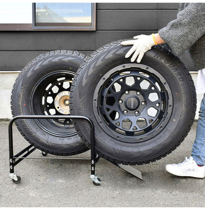 日本製 SUV用 タイヤラック 2個組(4本収納) タイヤ幅24cmまで カバー付き スロープ付き キャスター タイヤスタンド タイヤ収納 足立製作所 組立簡単 カー用品 保管 スタッドレス(代引不可)