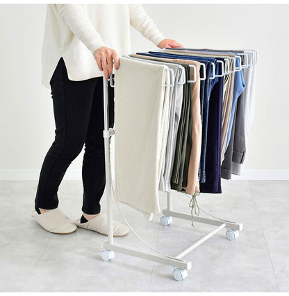 【ワイドパンツ対応】日本製 高さ伸縮ワイドスラックスハンガー 12本掛け スイング式 キャスター付き スラックス収納 ハンガーラック スリム 押入れ 押し入れ 収納 クローゼット ハンガー(代引不可)