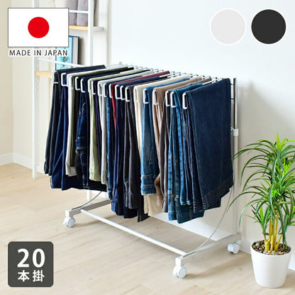 【ワイドパンツ対応】日本製 高さ伸縮ワイドスラックスハンガー 20本掛け スイング式 キャスター付き スラックス収納 ハンガーラック スリム 押入れ 押し入れ 収納 クローゼット ハンガー(代引不可)