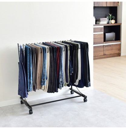 【ワイドパンツ対応】日本製 高さ伸縮ワイドスラックスハンガー 20本掛け スイング式 キャスター付き スラックス収納 ハンガーラック スリム 押入れ 押し入れ 収納 クローゼット ハンガー(代引不可)