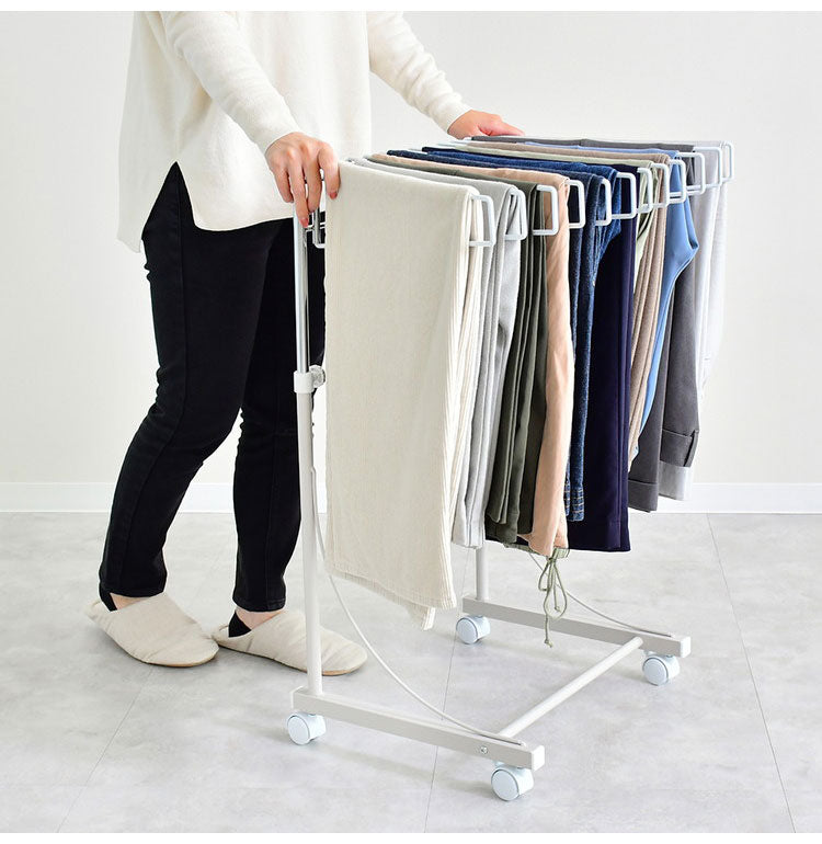 【ワイドパンツ対応】日本製 高さ伸縮ワイドスラックスハンガー 20本掛け スイング式 キャスター付き スラックス収納 ハンガーラック スリム 押入れ 押し入れ 収納 クローゼット ハンガー(代引不可)