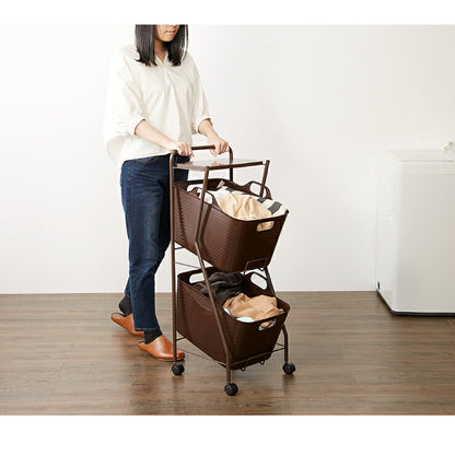 日本製 燕三条 ランドリーラック 2段 キャスター付き ランドリーワゴン モノトーン ランドリーバスケット 洗濯かご 白 ホワイト おしゃれ(代引不可)