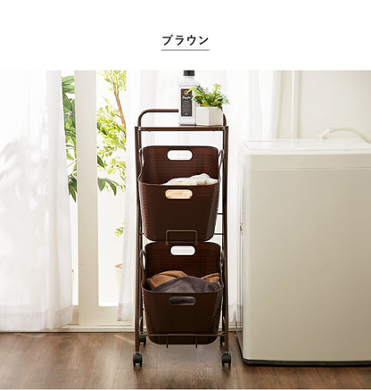 日本製 燕三条 ランドリーラック 3段 キャスター付き ランドリーワゴン モノトーン ランドリーバスケット 洗濯かご 白 ホワイト おしゃれ(代引不可)