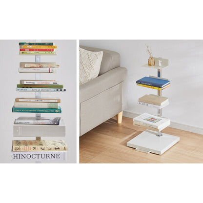 日本製 ブックタワー 5段 アイボリー おしゃれ 隠しキャスター付き 棚板高さ調節 積ん読 本棚 シェルフ タワー マガジンラック コミック 文庫本 積読 ディスプレイ サイドテーブル(代引不可)