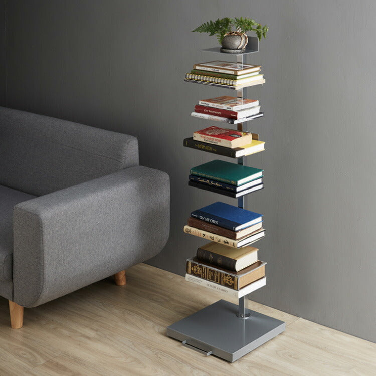 日本製 ブックタワー ハイタイプ 8段 積ん読ラック 高さ調節 頑丈スチール 隠しキャスター 本棚 シェルフ マガジンラック コミック 文庫本 積読 棚 ディスプレイ おしゃれ(代引不可)